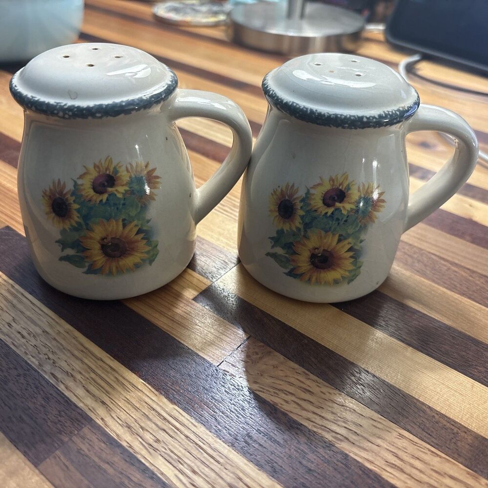 Sunflower Stoneware Salt and Pepper Shakers 3 1/2” Tall